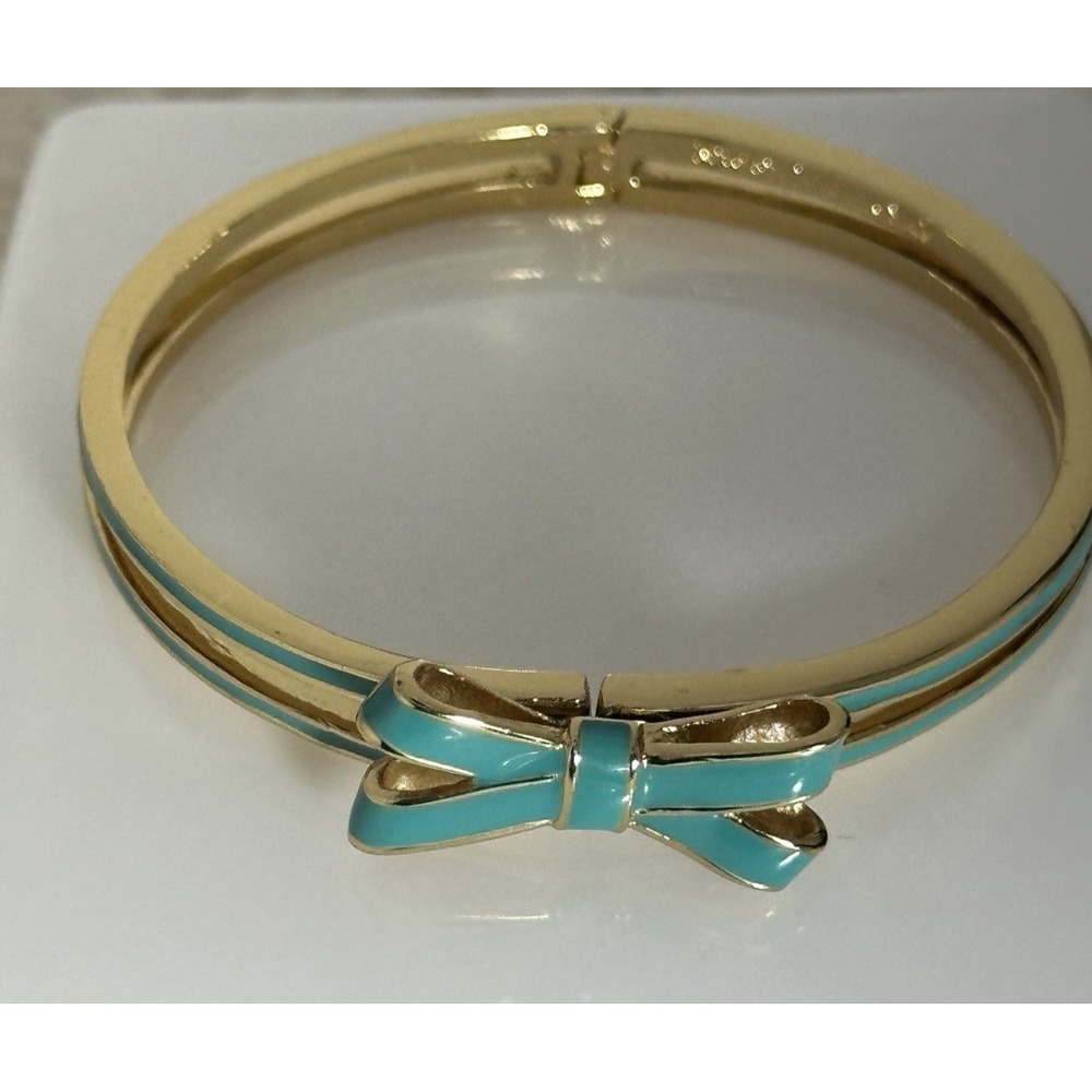 Kate Spade New York Double Bow Blue Gold Tone Magnetic Closure Bangle NEW